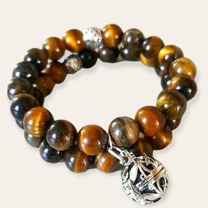 Hand Crafted Boho Tigers Eye Diffuser Stackable Bracelet Set NWT